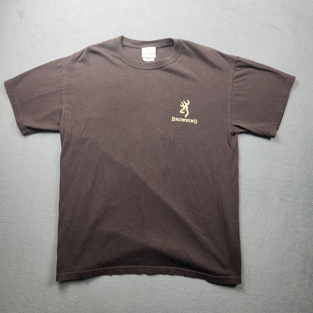 Browning Mens Brown Graphic T-Shirt Camo Deer Skull Buckmark Logo Size M